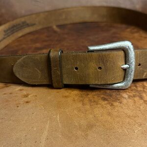 Brighton Honest Men’s 38 Tan Full Grain Leather Belt with Silver Tone Buckle